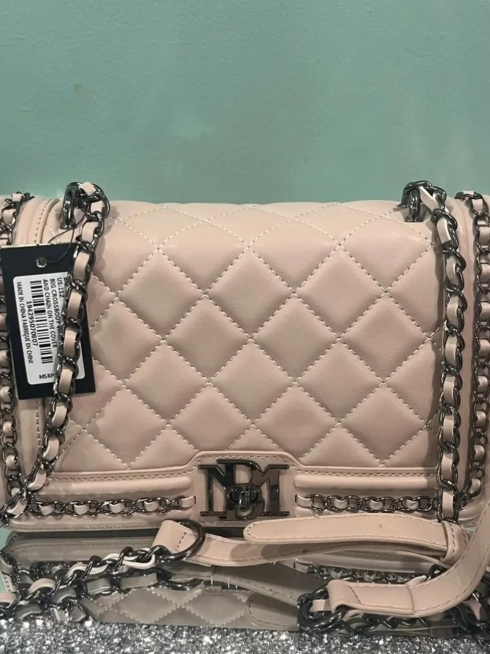 Badgley Mischka Quilted Beige Shoulder Bag NWT